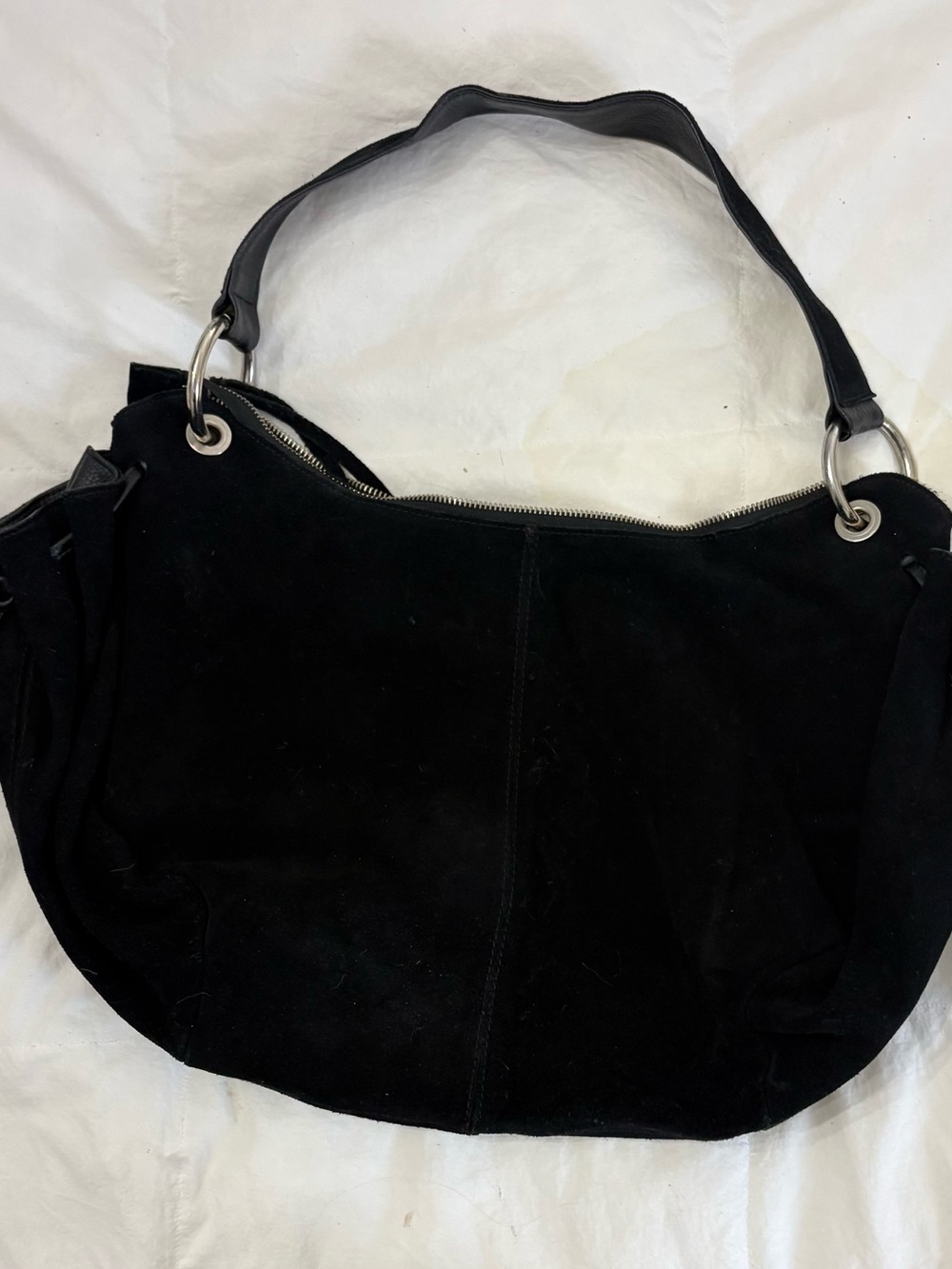 Miu Miu Black Suede Shoulder Bag with Silver Hardware